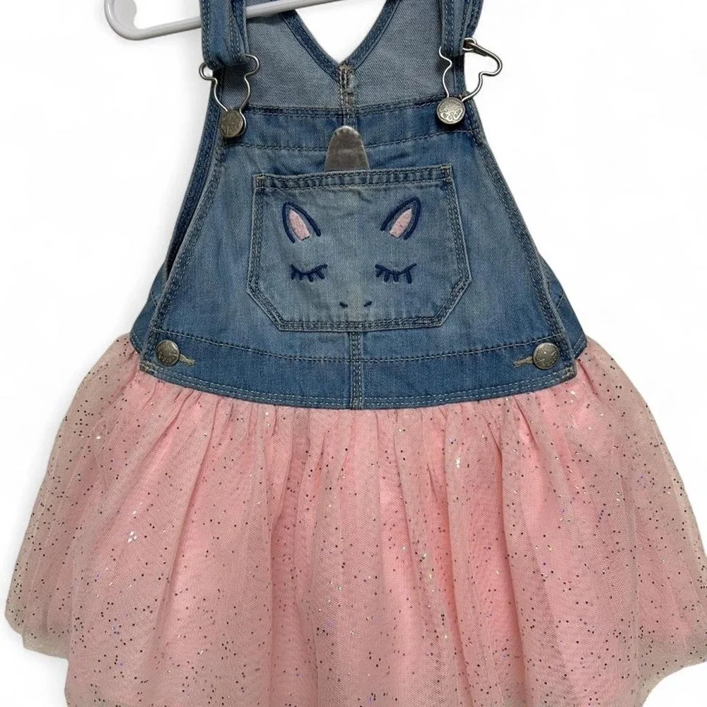 Osh Kosh Unicorn Pink Glitter Denim Overall Dress
